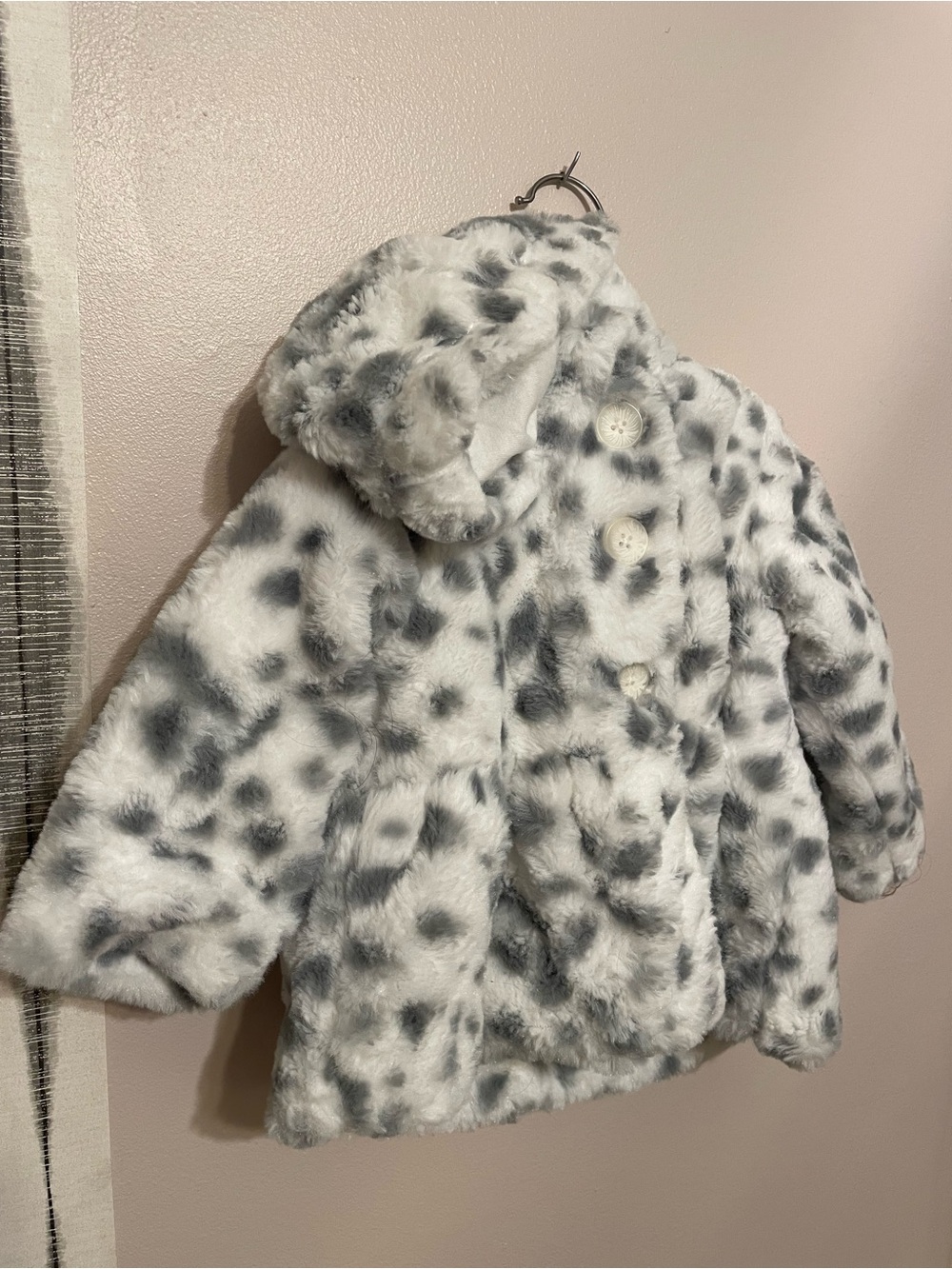 First Impressions White & Gray Faux Fur Hooded Pea Coat